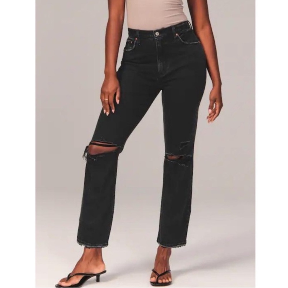 Abercrombie & Fitch High-Rise Black Distressed Straight Jeans